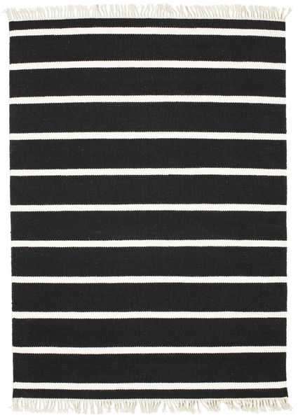  Dhurrie Stripe - Black/White Rug 140X200 Authentic
 Modern Handwoven Black (Wool, India)