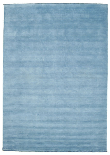 Handloom Fringes 250X350 Large Light Blue Plain (Single Colored) Wool Rug 