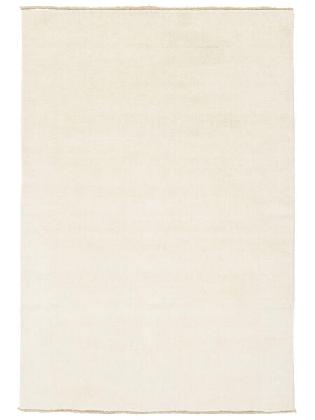  100X160 Plain (Single Colored) Small Handloom Fringes Rug - Ivory White 