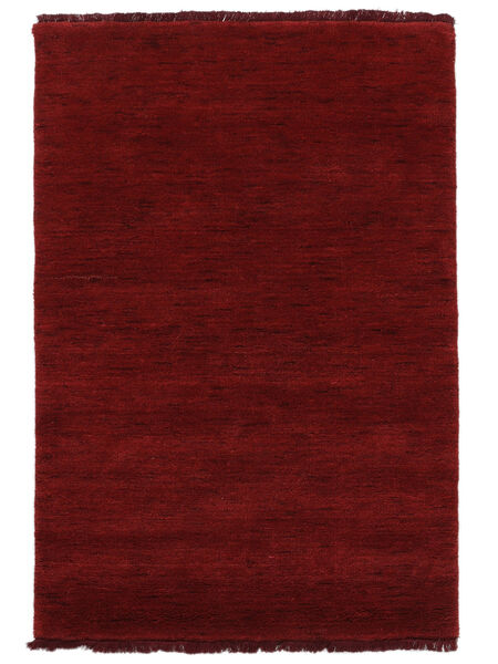  80X120 Plain (Single Colored) Small Handloom Fringes Rug - Dark Red 