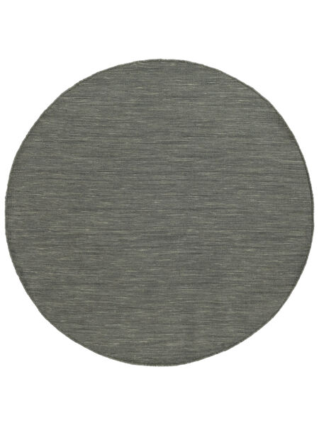  Kilim Loom - Dark Grey Rug Ø 250 Authentic
 Modern Handwoven Round Dark Green/Beige Large (Wool, India)