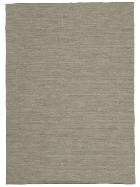  200X300 Plain (Single Colored) Kilim Loom Rug - Light Grey/Beige Wool, 
