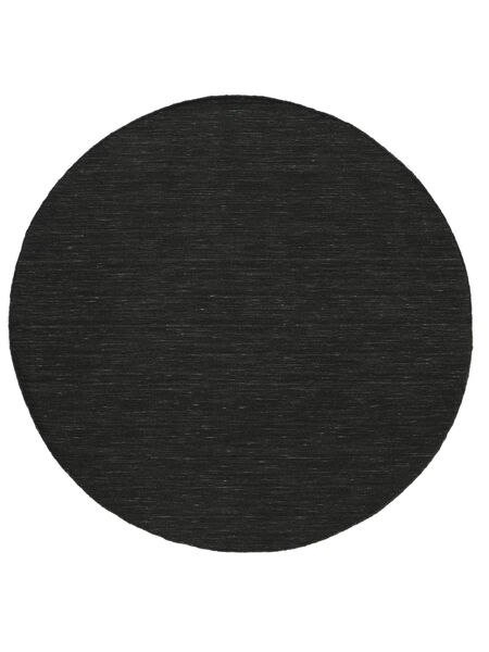  Kilim Loom - Black Rug Ø 150 Authentic
 Modern Handwoven Round Black/Beige (Wool, India)