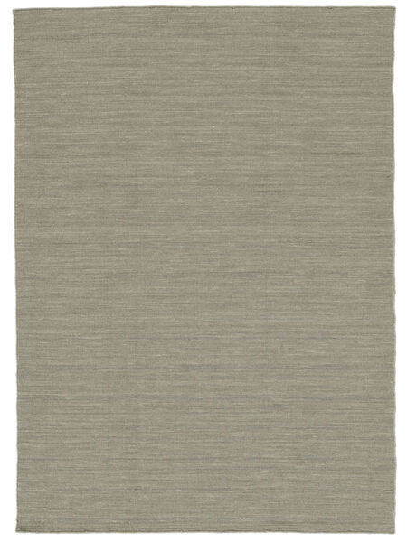 140X200 Plain (Single Colored) Small Kilim Loom Rug - Light Grey/Beige Wool, 