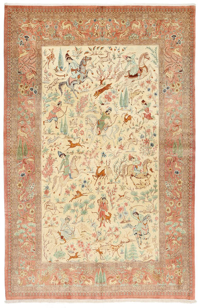  Qum Silk Signed: Hosseini Rug 155X240 Authentic
 Oriental Handknotted Rust Red/Yellow (Silk, Persia/Iran)