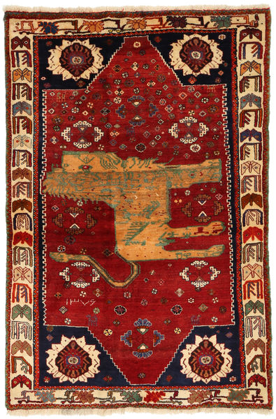  Qashqai Pictorial Rug 130X200 Authentic
 Oriental Handknotted Dark Red/Rust Red (Wool, Persia/Iran)