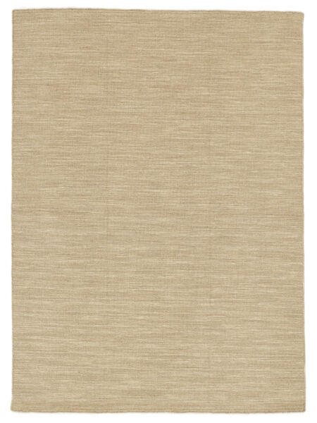  250X350 Plain (Single Colored) Large Kilim Loom Rug - Beige Wool, 