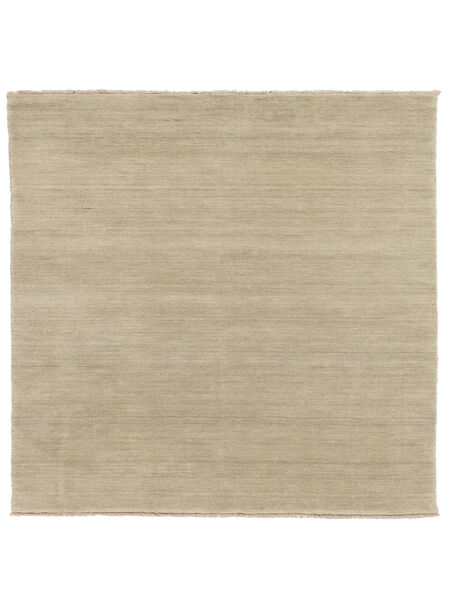Handloom Fringes 250X250 Large Greige Plain (Single Colored) Square Wool Rug 