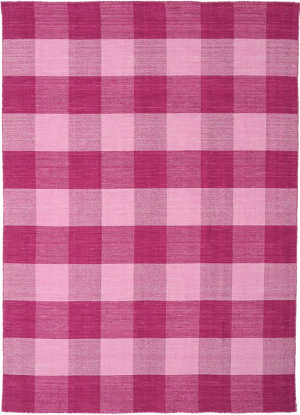 Check Kilim Rug - Pink Rug 210X290 Pink (Wool, India)