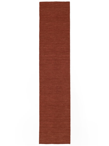  Kilim Loom - Rust Rug 80X400 Authentic
 Modern Handwoven Runner
 Dark Red (Wool, India)