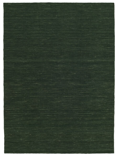  140X200 Plain (Single Colored) Small Kilim Loom Rug - Forest Green Wool, 