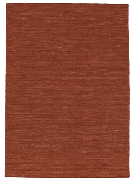  140X200 Plain (Single Colored) Small Kilim Loom Rug - Rust Red Wool, 