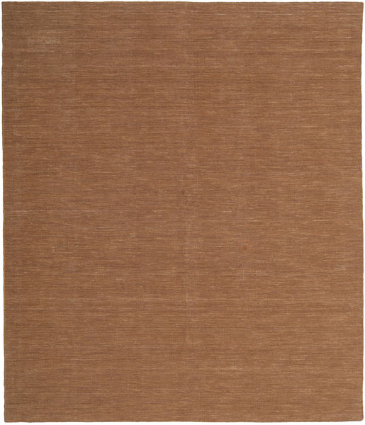  250X300 Plain (Single Colored) Large Kilim Loom Rug - Brown Wool, 