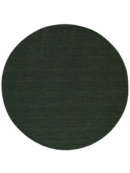  Ø 300 Plain (Single Colored) Large Kilim Loom Rug - Forest Green Wool, 