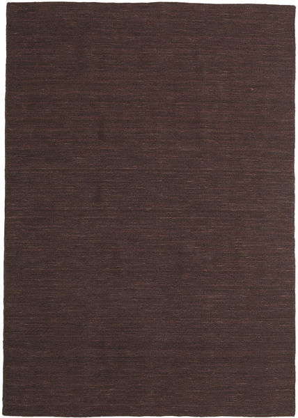 Kelim Loom 160X230 Dark Brown Plain (Single Colored) Wool Rug 