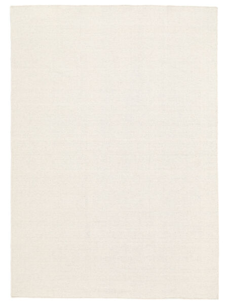  140X200 Plain (Single Colored) Small Kilim Loom Rug - Off White Wool, 