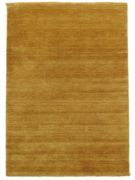 Handloom Fringes 140X200 Small Mustard Yellow Plain (Single Colored) Wool Rug Rug 