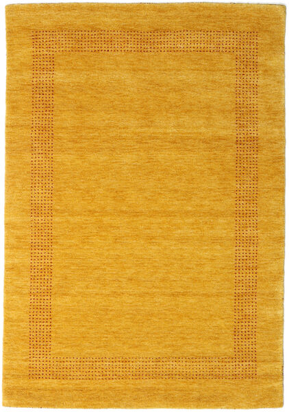  140X200 Plain (Single Colored) Small Handloom Gabba Rug - Gold Wool, 