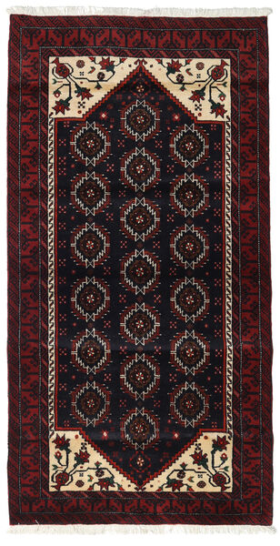  Baluch Rug 98X191 Authentic
 Oriental Handknotted Dark Red (Wool, Persia/Iran)