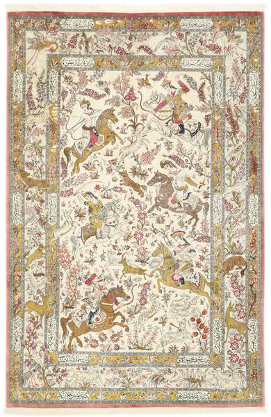  Qum Silk Rug 132X203 Authentic
 Oriental Handknotted Dark Beige/Yellow (Silk, Persia/Iran)