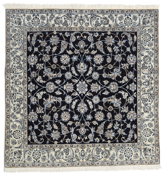  Nain 9La Rug 200X202 Authentic
 Oriental Handknotted Square Light Grey/Dark Blue (Wool/Silk, Persia/Iran)