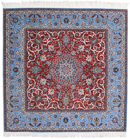  Isfahan Silk Warp Rug 209X210 Authentic
 Oriental Handknotted Square Light Purple/Dark Red (Wool/Silk, Persia/Iran)