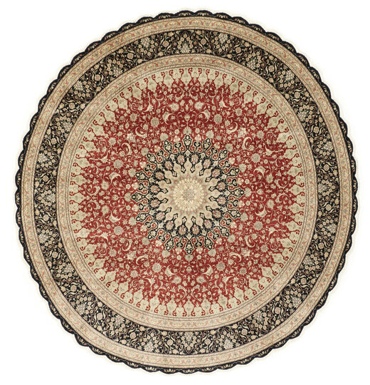  Qum Silk Rug Ø 203 Authentic
 Oriental Handknotted Round Light Brown/Dark Grey (Silk, Persia/Iran)