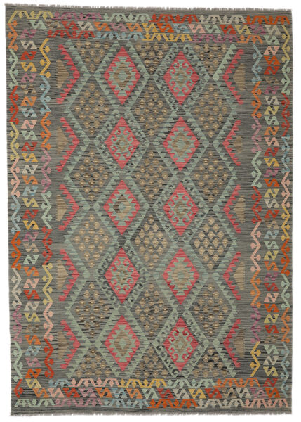  Kilim Afghan Old Style Rug 202X287 Authentic
 Oriental Handwoven Dark Green/Dark Brown (Wool, Afghanistan)