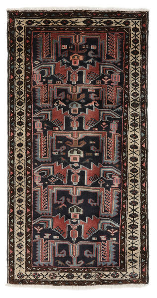  Hamadan Rug 95X180 Authentic
 Oriental Handknotted Black/Dark Brown (Wool, Persia/Iran)