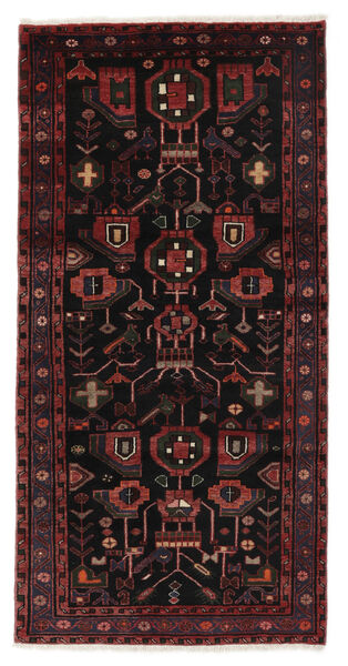  Hamadan Rug 106X209 Authentic
 Oriental Handknotted Black/Beige (Wool, Persia/Iran)