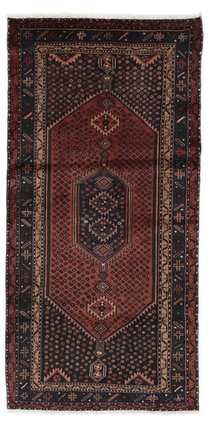  Hamadan Rug 98X200 Authentic
 Oriental Handknotted Black/Dark Brown (Wool, Persia/Iran)