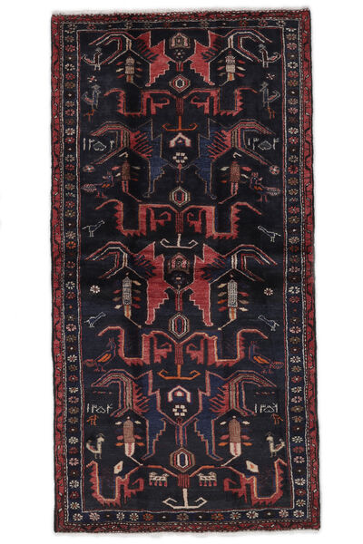 Hamadan Rug Rug 104X205 Black/Dark Red (Wool, Persia/Iran)