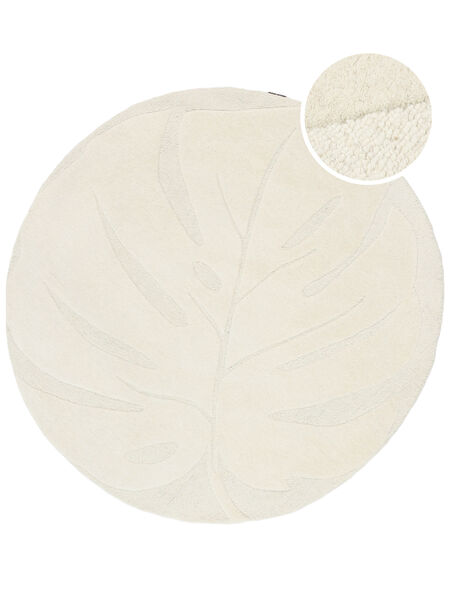 Monstera Ø 150 Small Off White Floral Round Wool Rug Rug 