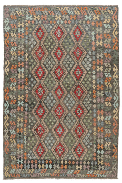  Kilim Afghan Old Style Rug 204X305 Wool Rug Brown/Dark Yellow Rug 