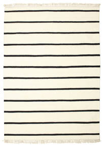  140X200 Striped Small Dhurrie Stripe Rug - White/Black Wool, 