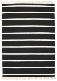  140X200 Striped Small Dhurrie Stripe Rug - Black/White Wool, 