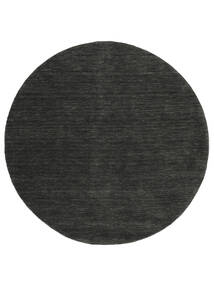 Handloom Ø 200 Black/Grey Plain (Single Colored) Round Wool Rug 