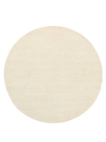  Ø 100 Plain (Single Colored) Small Handloom Rug - Ivory White Wool, 