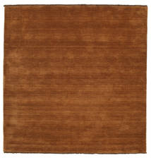 Handloom Fringes 200X200 Brown Plain (Single Colored) Square Wool Rug 