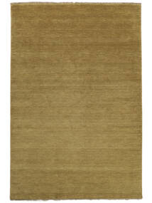 Handloom Fringes 160X230 Olive Green Plain (Single Colored) Wool Rug 