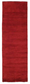Handloom Fringes 80X250 Small Dark Red Plain (Single Colored) Runner Wool Rug Rug 