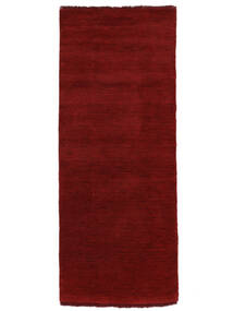  80X200 Plain (Single Colored) Small Handloom Fringes Rug - Dark Red Wool, 