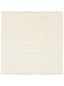  200X200 Plain (Single Colored) Handloom Fringes Rug - Ivory White Wool, 