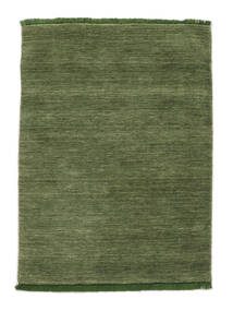  100X160 Plain (Single Colored) Small Handloom Fringes Rug - Green Wool, 