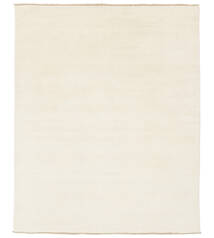  250X300 Plain (Single Colored) Large Handloom Fringes Rug - Ivory White Wool, 