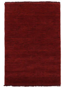  100X160 Plain (Single Colored) Small Handloom Fringes Rug - Dark Red Wool, 