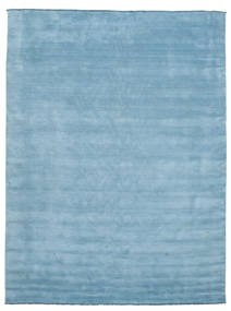 Handloom Fringes 300X400 Large Light Blue Plain (Single Colored) Wool Rug Rug 