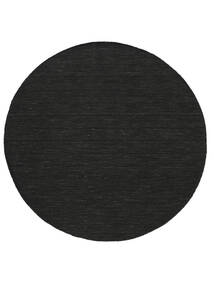 Kelim Loom Ø 200 Black Plain (Single Colored) Round Wool Rug Rug 