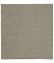 Kelim Loom 200X200 Light Grey/Beige Plain (Single Colored) Square Wool Rug Rug 