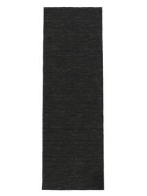 Kelim Loom 80X250 Small Black Plain (Single Colored) Runner Wool Rug 